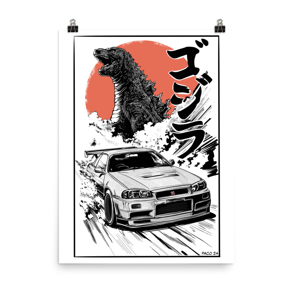 Godzilla GTR34 Poster 18 X 24